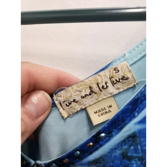 Live And Let Live Womens BOHO Maxi Dress Small Blue Abstract Sleeveless Festival - Picture 4 of 11